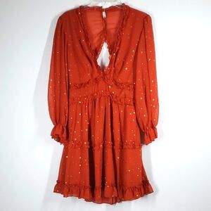 Boho Rust Chiffon Mini Dress M